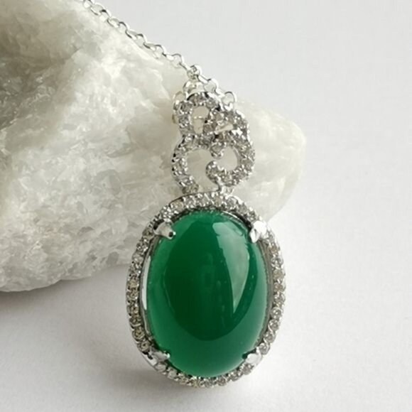 Sterling Silver Green onyx Cz pendant necklace 🆕 - Picture 7 of 7